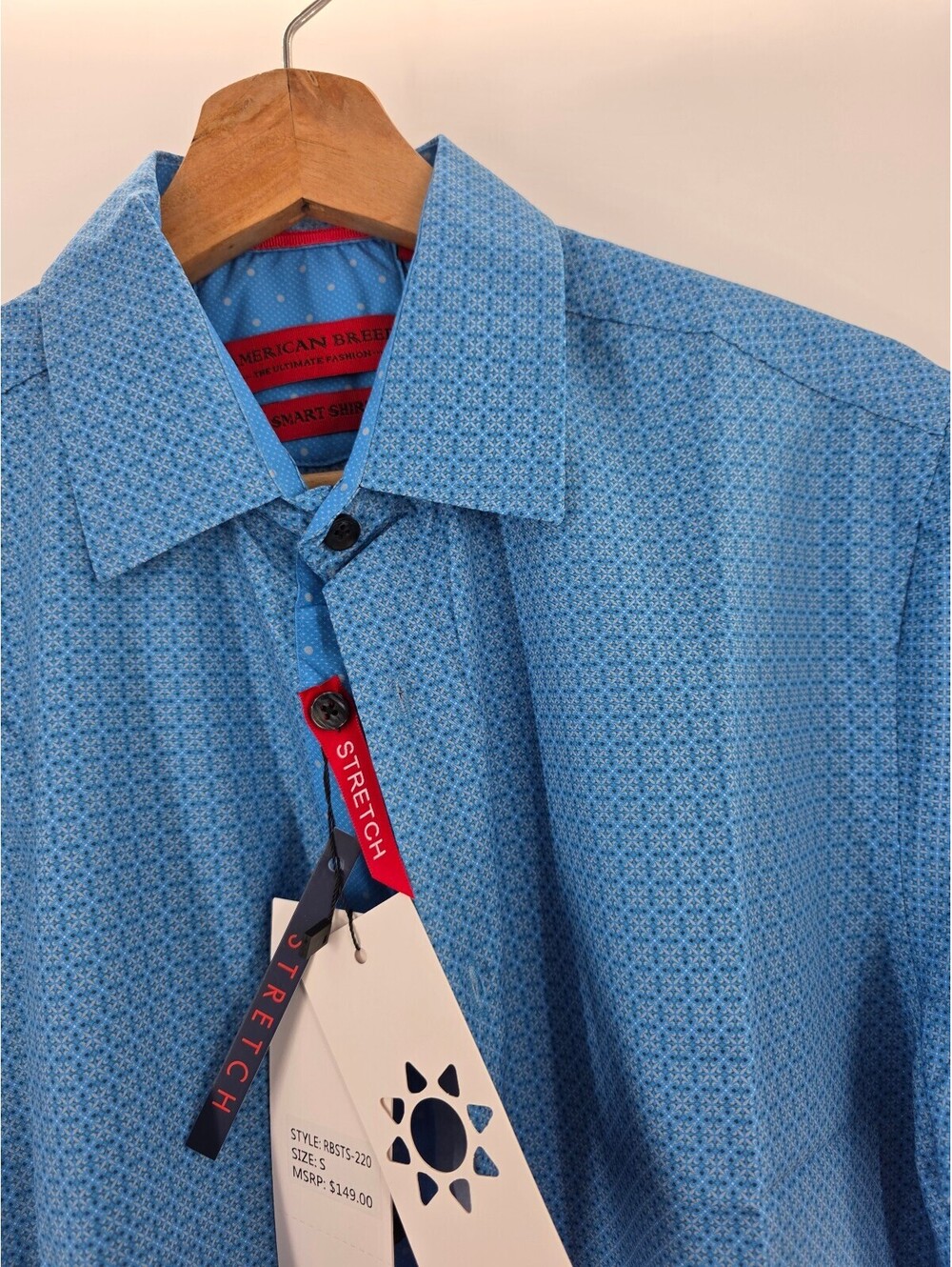 American Breed Smart Shirt Blue Stretch Short Sleeve Button-Up Shirt Size S